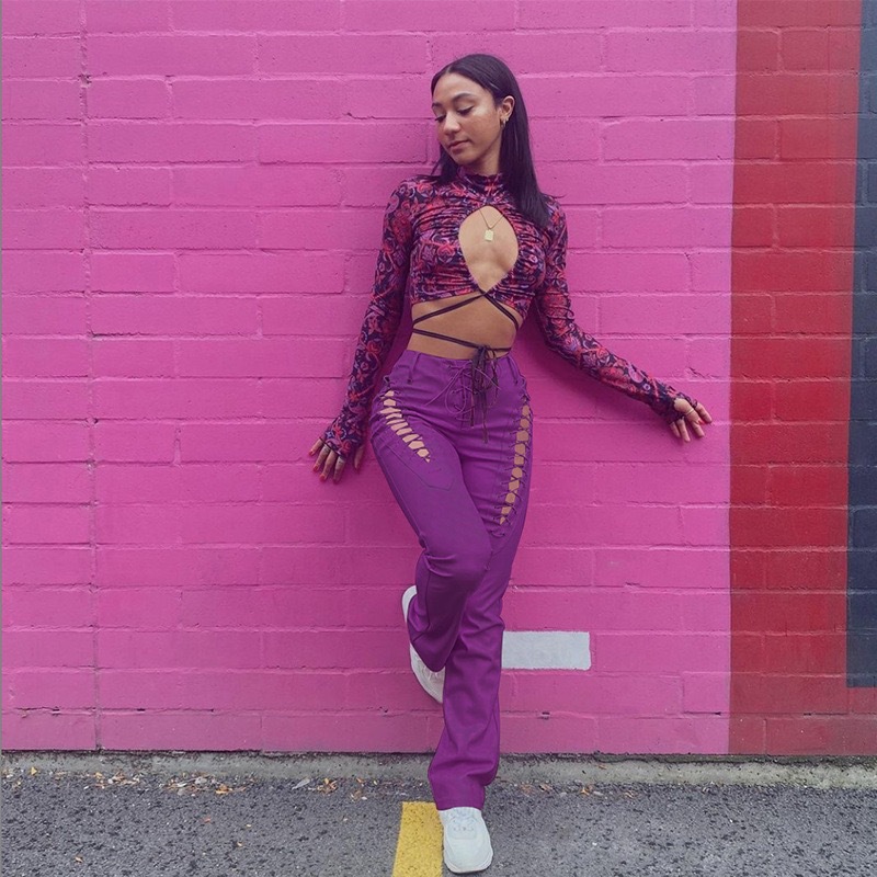 2021 European and American Fashion & Trend Women's New High Waist Hollow-out Strap Straight Ankle Tied Slim Fit Slim and Sexy Leather Pants 2021 European and American Fashion & Trend Women's New High Waist Hollow-out Strap Straight Ankle Tied Slim Fit Slim and Sexy Leather Pants