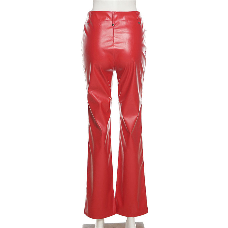 2021 European and American Fashion & Trend Women's New High Waist Hollow-out Strap Straight Ankle Tied Slim Fit Slim and Sexy Leather Pants 2021 European and American Fashion & Trend Women's New High Waist Hollow-out Strap Straight Ankle Tied Slim Fit Slim and Sexy Leather Pants