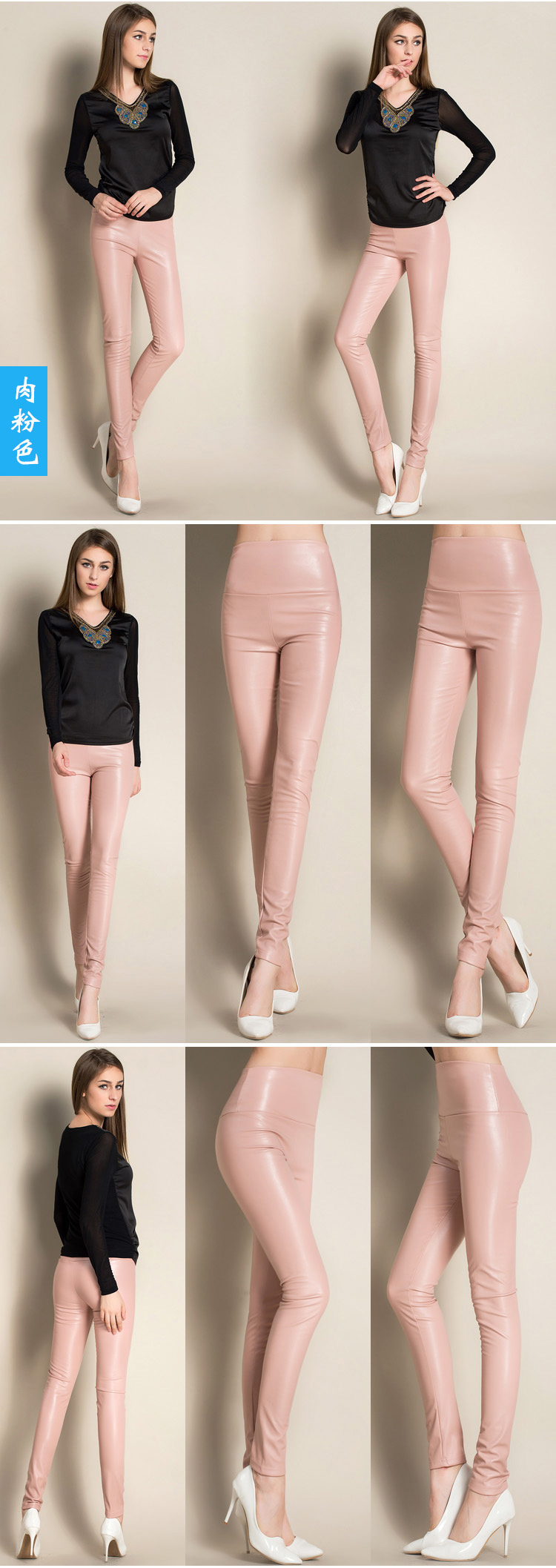 Real Shot Autumn and Winter Foreign Trade Solid Color PU Leather Outer Wear Solid Color High Waist Tight Leather Pants plus Velvet Thick Leggings