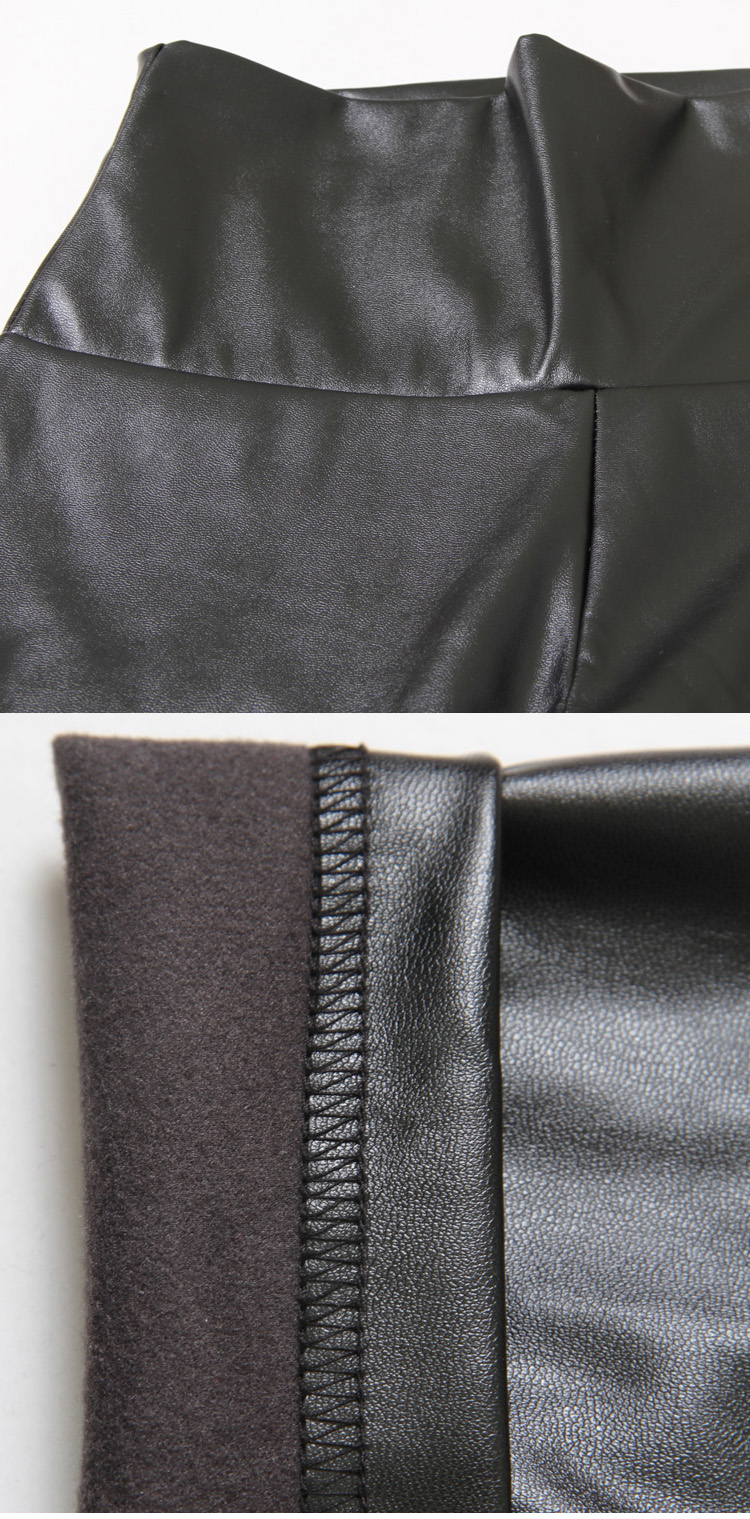 Real Shot Autumn and Winter Foreign Trade Solid Color PU Leather Outer Wear Solid Color High Waist Tight Leather Pants plus Velvet Thick Leggings