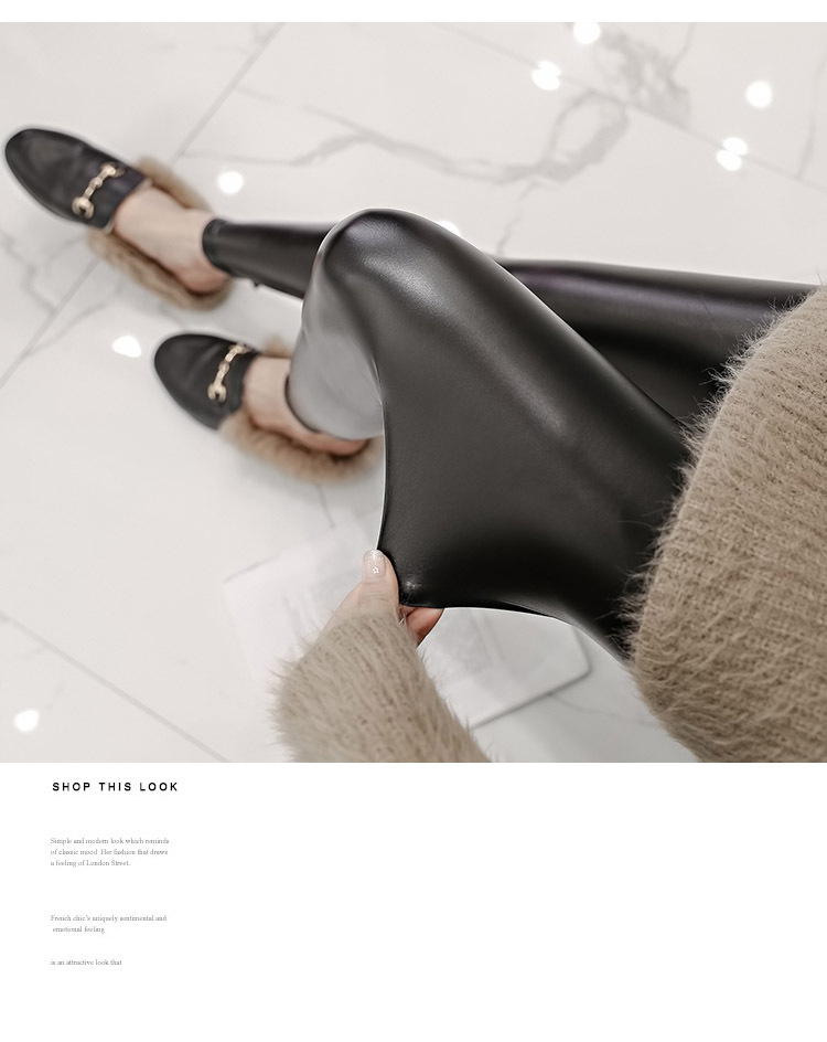 Leather Pants Women's Spring and Autumn High Waist Velvet Thickening Non-Split Leather Leggings Stretch Slimming Skinny Pants plus Size plus-Sized Trousers