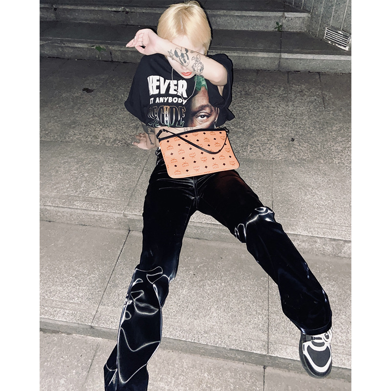 2022 Spring New Niche Design Liquid Future Light Sense Leather Pants Women&#039;s European and American High Waist Straight Casual Trousers