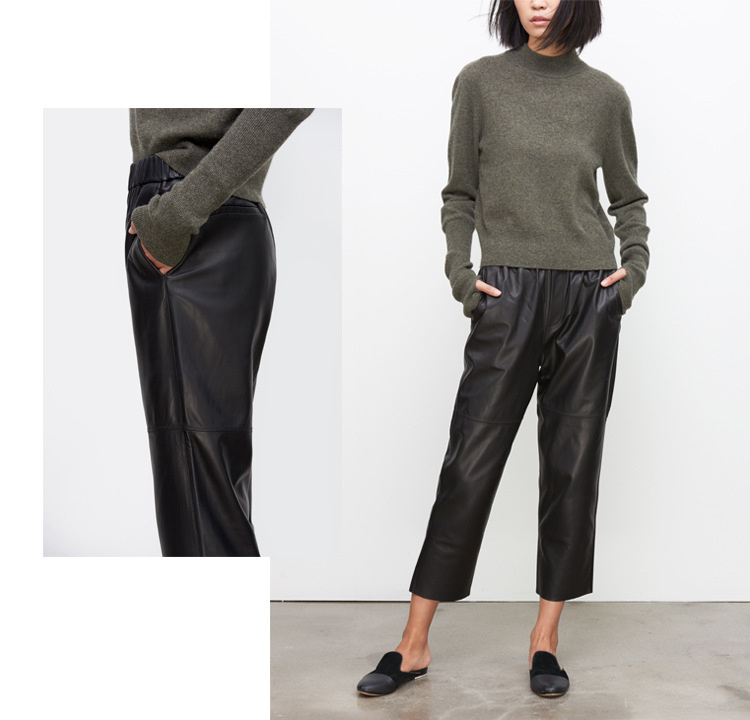 2017 European and American Autumn New Haining Genuine Leather Pants Women's Mid-Waisted Figure Flattering Sheepskin Harem Pants Cropped Pants 2017 European and American Autumn New Haining Genuine Leather Pants Women's Mid-Waisted Figure Flattering Sheepskin Harem Pants Cropped Pants