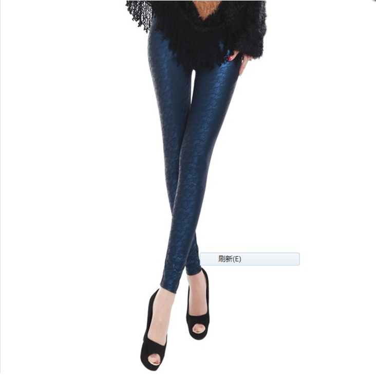 Korean rose pattern imitation leather pants matte leather pants stretch ladies feet