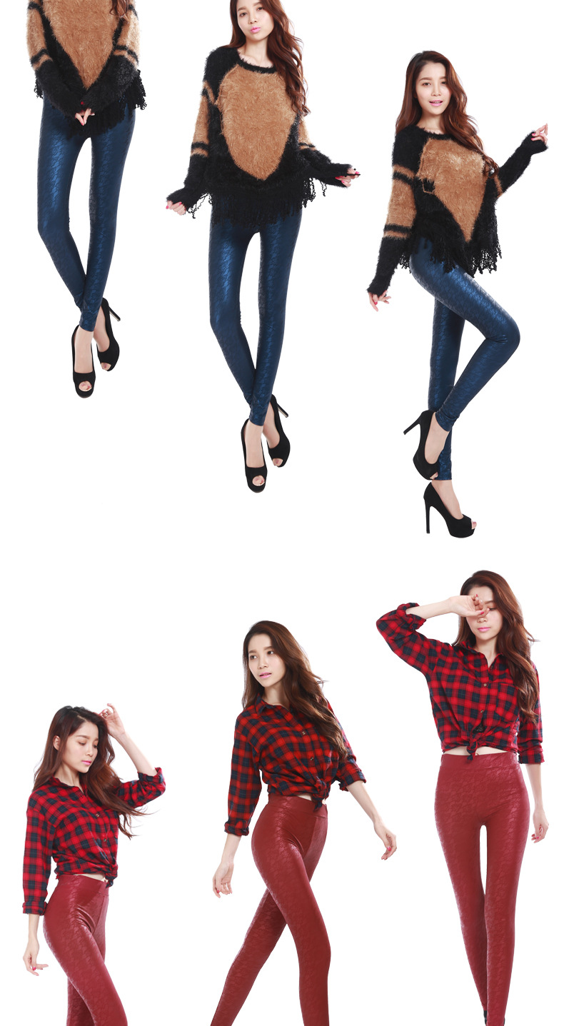 Korean rose pattern imitation leather pants matte leather pants stretch ladies feet