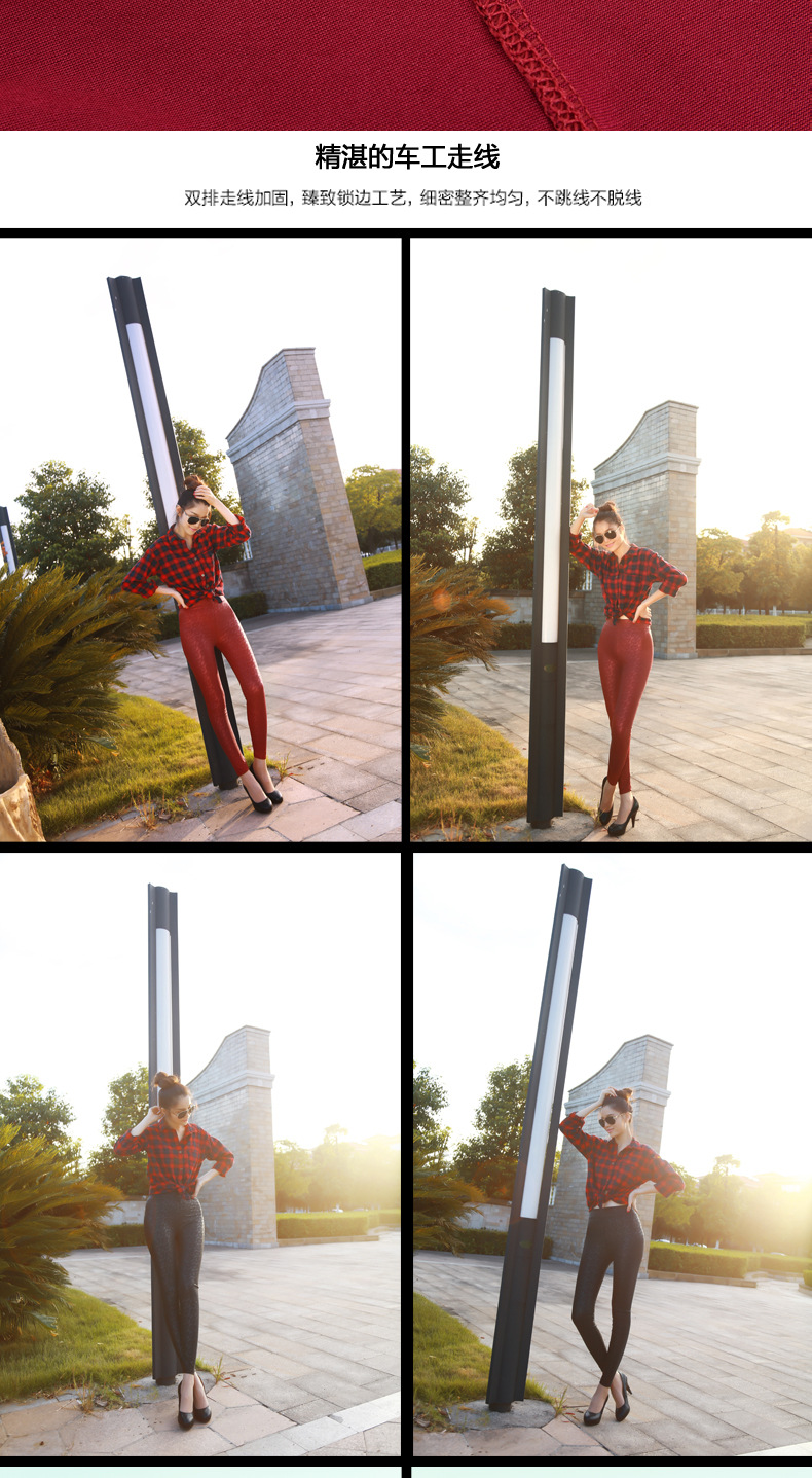 Korean rose pattern imitation leather pants matte leather pants stretch ladies feet