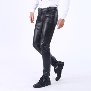 Korean Version Leather Pants Men's Skinny Pants Tight Elastic Trendy Motorcycle Leather Pants Men plus Velvet Long Pants Korean Version Leather Pants Men's Skinny Pants Tight Elastic Trendy Motorcycle Leather Pants Men plus Velvet Long Pants