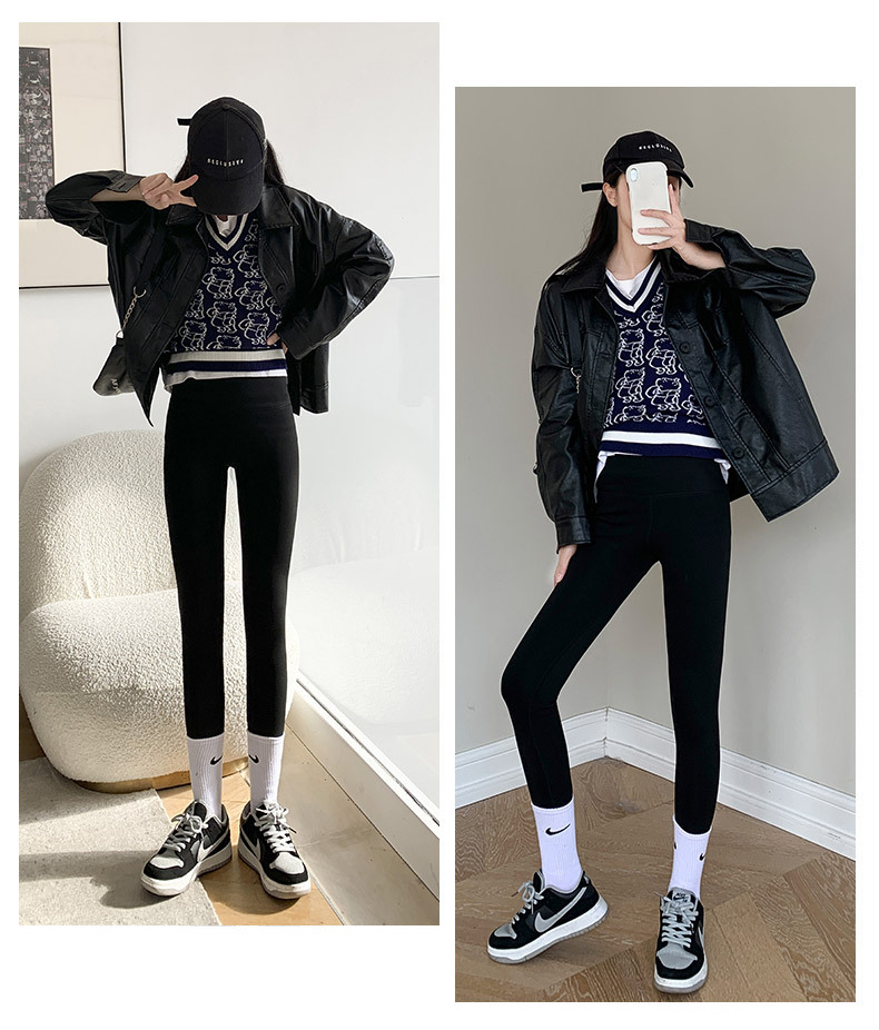 202 New Velvet Padded Leggings Women's Outer Wear Autumn and Winter Shark Leather Pants Thickened Cropped Barbie Skinny Yoga Pants