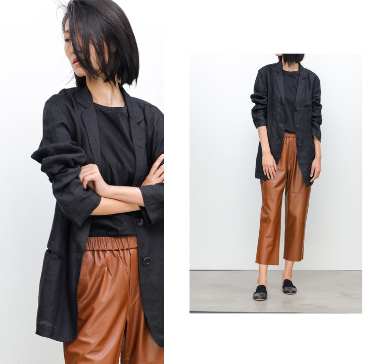 2017 European and American Autumn New Haining Genuine Leather Pants Women's Mid-Waisted Figure Flattering Sheepskin Harem Pants Cropped Pants