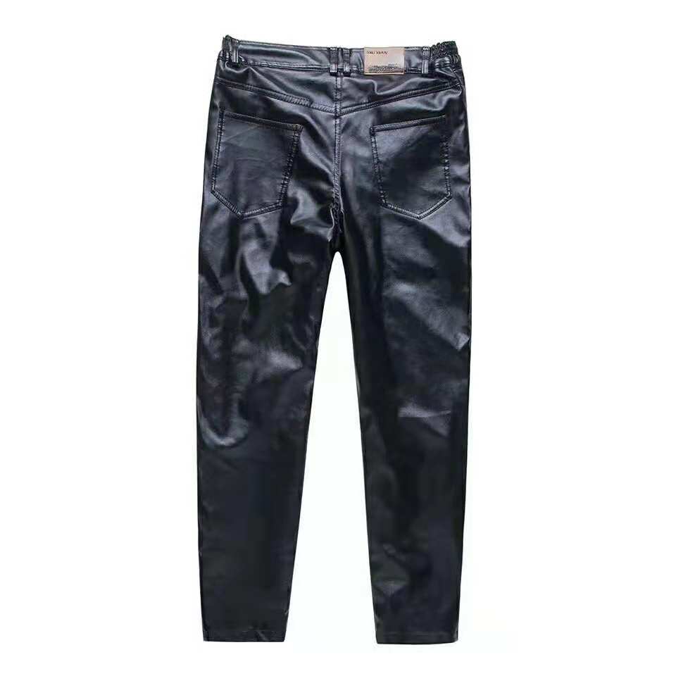 Men&#039;s straight leg leggings knee pads, fleece thickened cold insulation pu leather pants vinegar leather pants