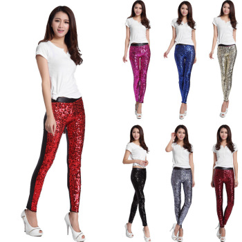 The new high-waisted imitation leather patchwork leather pants of European and American women&#039;s clothing in the spring 
