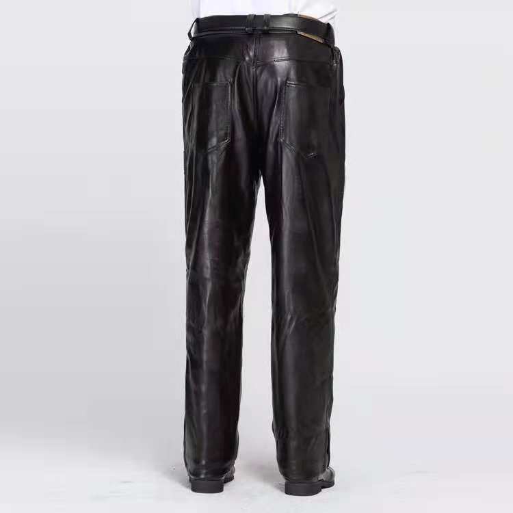 Men&#039;s straight leg leggings knee pads, fleece thickened cold insulation pu leather pants vinegar leather pants