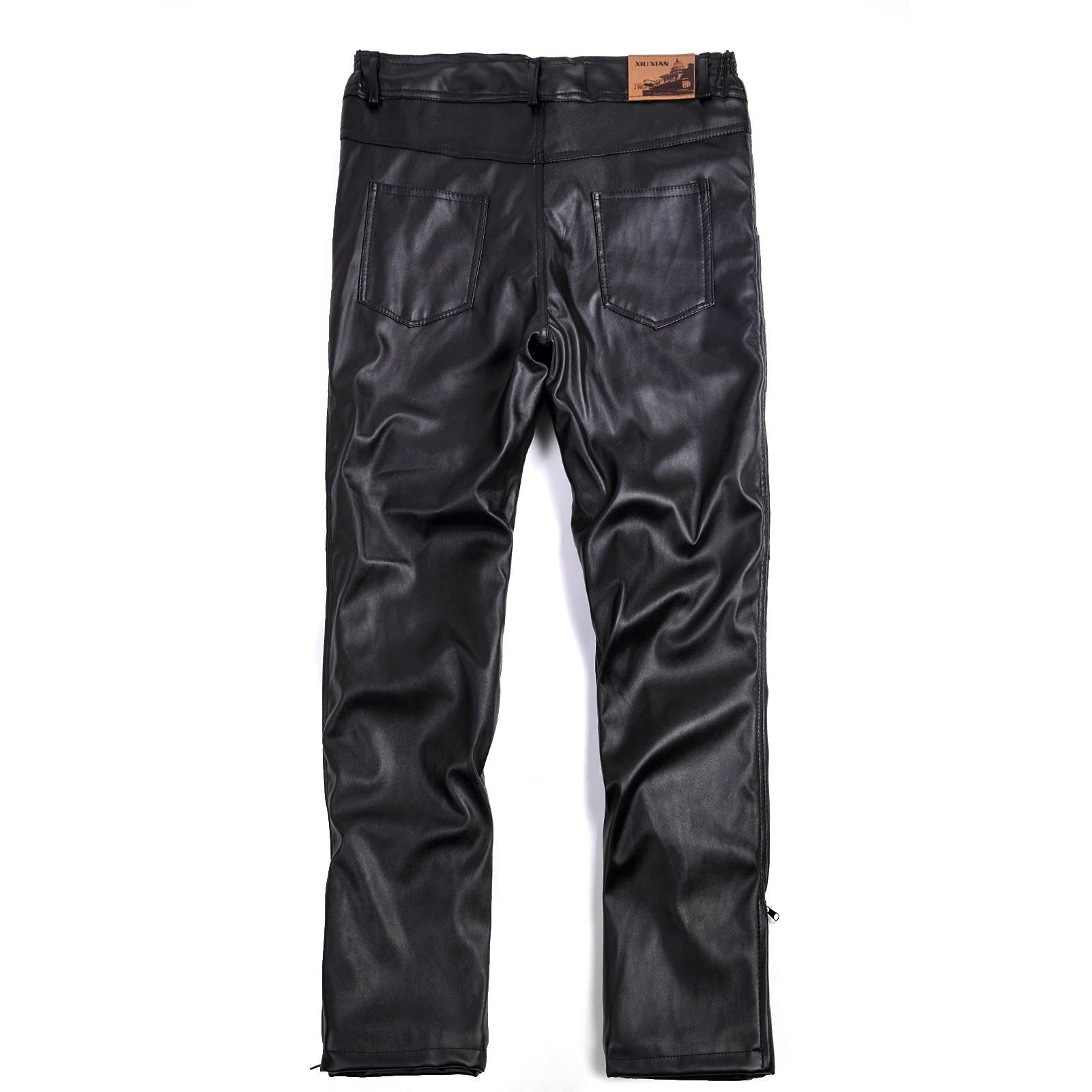 Men's straight leg leggings knee pads, fleece thickened cold insulation pu leather pants vinegar leather pants Men's straight leg leggings knee pads, fleece thickened cold insulation pu leather pants vinegar leather pants