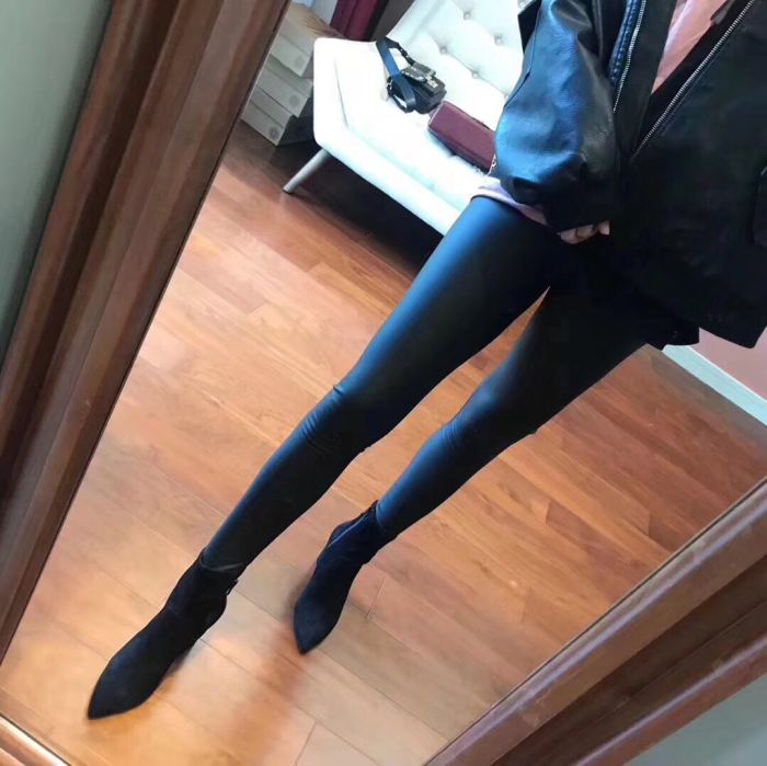 MUJI Leather Pants Fashion Thin Velvet Leather Pants