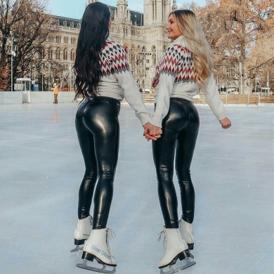 Cross-Border Amazon European and American plus Size Women&#039;s Clothes Leggings High Waist PU Leather Pants Women&#039;s Fleec