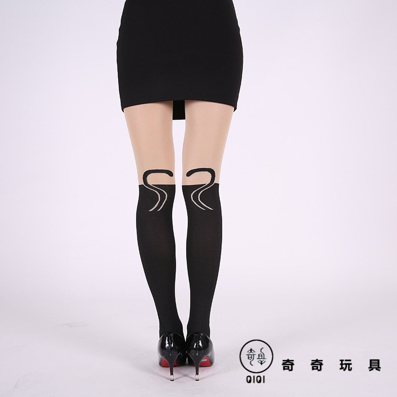 European and American Fashion Lady Sexy Attractive Black Cat Printing High Waist Stockings Pantyhose Stockings Factory Wholesale