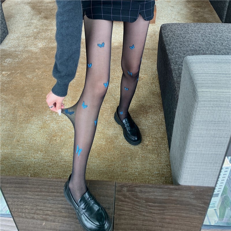Black Silk Stockings Women's Letter Printing Flocking Rhinestone Thin Internet Celebrity Ins New Pantyhose Anti-Snagging Arbitrary Cut
