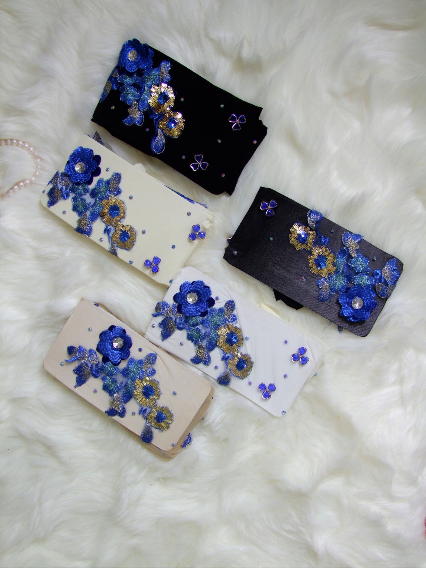 Hand-Embroidered Flowers Style Cherry Blue Enchantress Pattern Anti-Snagging Mask Socks Stockings Pantyhose for Women