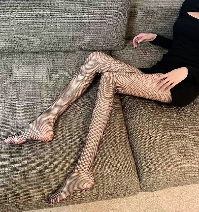 Spring and Summer Black Stockings Women&#039;s Thin Rhinestone Fishnet Stockings Rhinestone Sexy Socialite Anti-Snagging Leggings Pantyhose