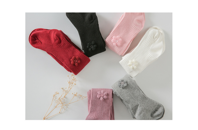 Korean version of dish cotton double-needle vertical strip leggings for children children children socks flower button pantyhose