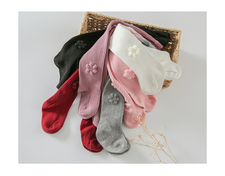 Korean version of dish cotton double-needle vertical strip leggings for children children children socks flower button pantyhose