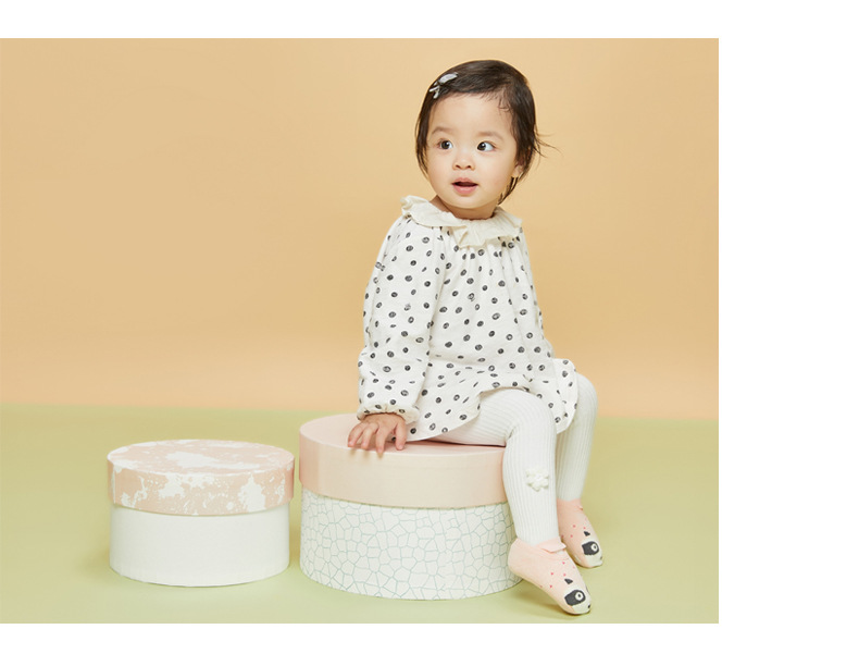 Korean version of dish cotton double-needle vertical strip leggings for children children children socks flower button pantyhose