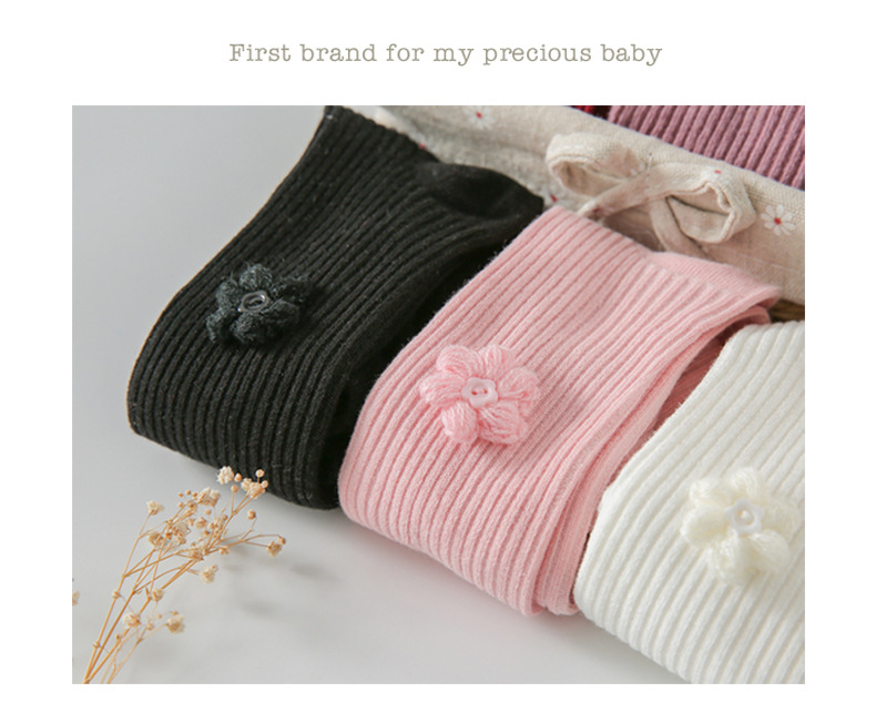 Korean version of dish cotton double-needle vertical strip leggings for children children children socks flower button pantyhose