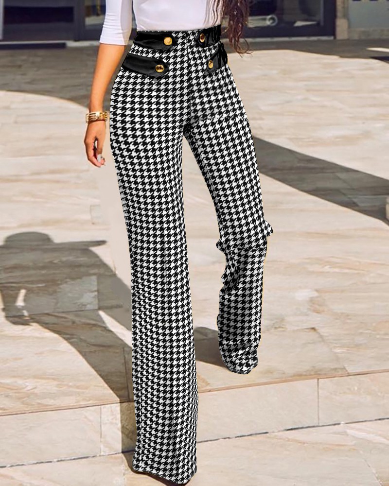 2021 Amazon Independent Station European and American New Autumn and Winter Mid-Waist Plaid Tight Split Micro-Flared Sports Trousers for Women
