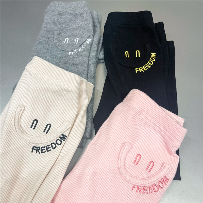 2021 Autumn Girls' High Elasticity Embroidered Smiley Sunken Stripe Slim Fit Leggings Baby Girls' Soft Glutinous Tight Trousers 2021 Autumn Girls' High Elasticity Embroidered Smiley Sunken Stripe Slim Fit Leggings Baby Girls' Soft Glutinous Tight Trousers