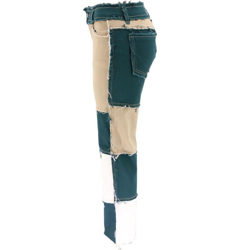 2020 Summer New Big Amazon Occident Fashion Variegated Stitching High Waist Tight Hip Women's Straight Denim Trousers 2020 Summer New Big Amazon Occident Fashion Variegated Stitching High Waist Tight Hip Women's Straight Denim Trousers