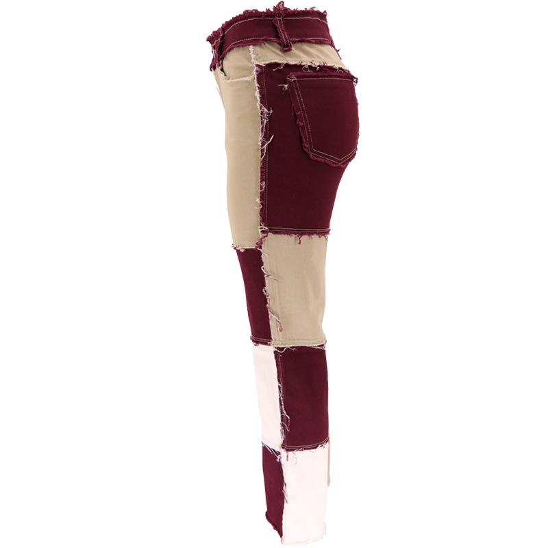 2020 Summer New Big Amazon Occident Fashion Variegated Stitching High Waist Tight Hip Women's Straight Denim Trousers 2020 Summer New Big Amazon Occident Fashion Variegated Stitching High Waist Tight Hip Women's Straight Denim Trousers