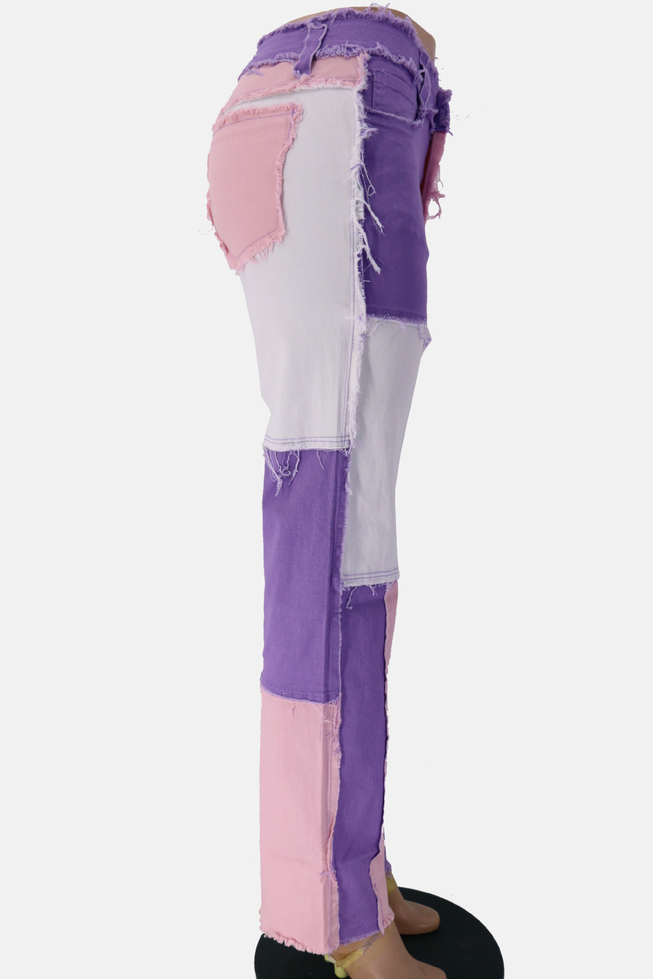 2020 Summer New Big Amazon Occident Fashion Variegated Stitching High Waist Tight Hip Women's Straight Denim Trousers 2020 Summer New Big Amazon Occident Fashion Variegated Stitching High Waist Tight Hip Women's Straight Denim Trousers