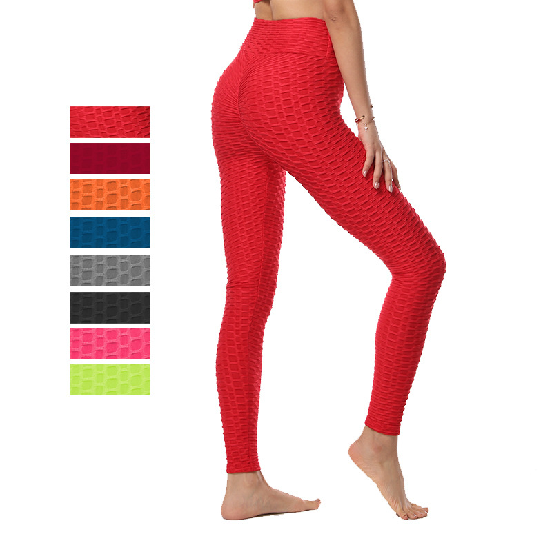 2021 New Yoga Bubble Pants Women&#039;s High Waist Hip Lift Peach Hip Tight Jacquard Sports Trousers Fitness Yoga Pants