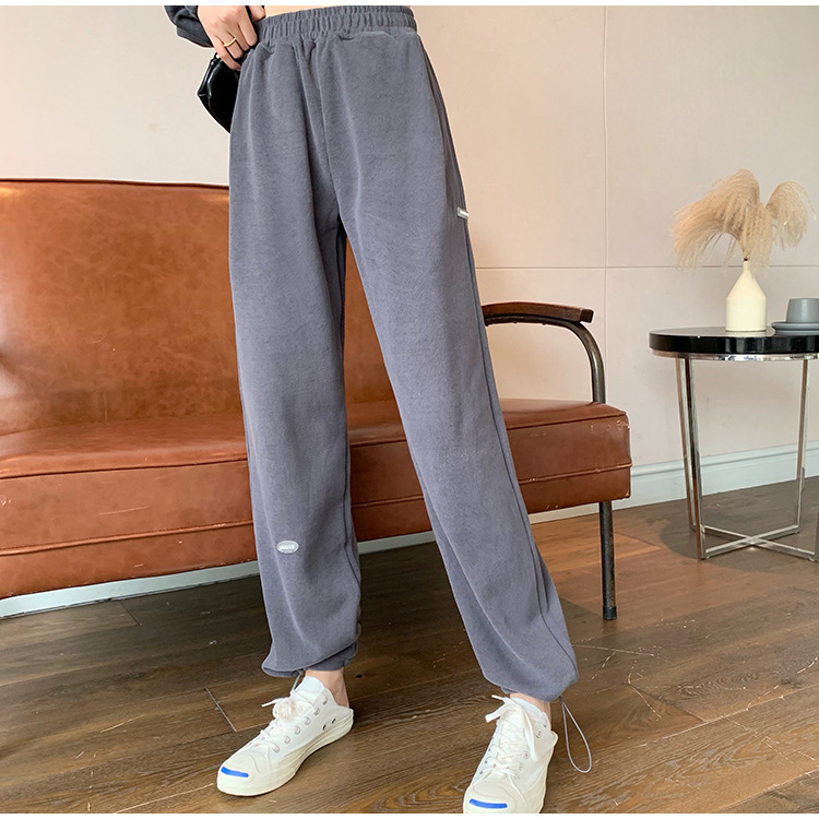 Real Shot Cost-Effective Korean Style Women's Retro Loose Hooded Sweater Waist-Tight Hoodie + Sports Trousers Casual Suit