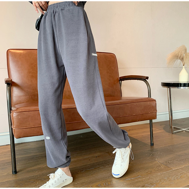 Real Shot Cost-Effective Korean Style Women's Retro Loose Hooded Sweater Waist-Tight Hoodie + Sports Trousers Casual Suit