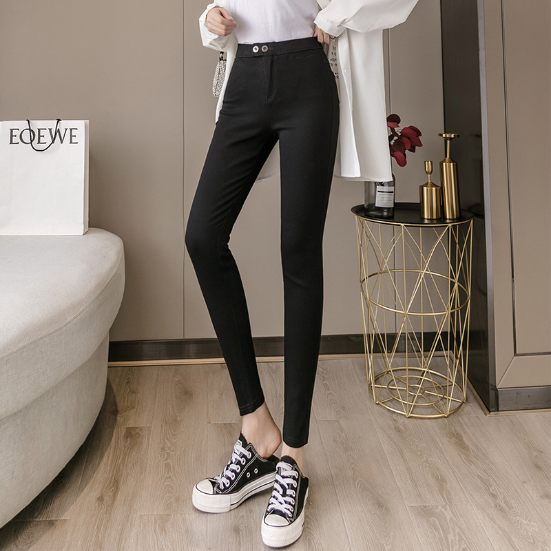 Leggings Women&#039;s Outer Wear Spring and Autumn Thin Cropped Feet Tight High Waist Slimming Small Black Trousers Black Stretch Magic Pants