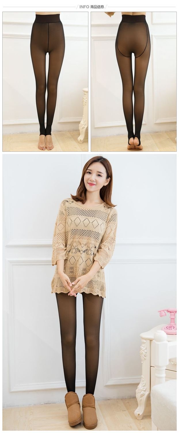 Autumn and Winter Warm Stewardess Gray One-Piece Trousers Fleece-Lined Thickened High Waist Tight Transparent Sheer Tights Leggings Women's Outer Wear