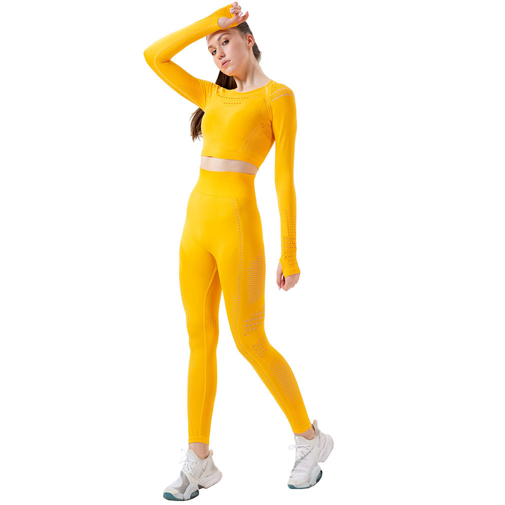 Spot European and American Yoga Exercise Suit Hollow Breathable Tight Clothes Women's Running Workout Long Sleeve Trousers Two-Piece Set Spot European and American Yoga Exercise Suit Hollow Breathable Tight Clothes Women's Running Workout Long Sleeve Trousers Two-Piece Set