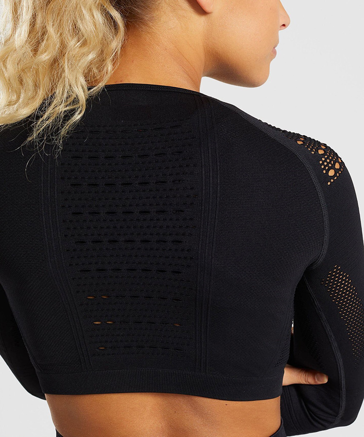 Spot European and American Yoga Exercise Suit Hollow Breathable Tight Clothes Women's Running Workout Long Sleeve Trousers Two-Piece Set Spot European and American Yoga Exercise Suit Hollow Breathable Tight Clothes Women's Running Workout Long Sleeve Trousers Two-Piece Set