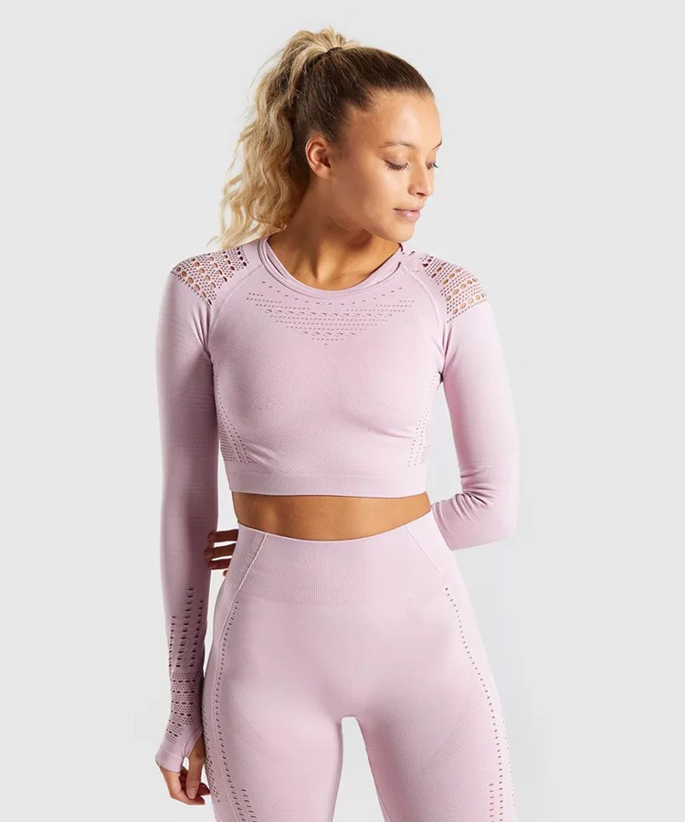 Spot European and American Yoga Exercise Suit Hollow Breathable Tight Clothes Women's Running Workout Long Sleeve Trousers Two-Piece Set Spot European and American Yoga Exercise Suit Hollow Breathable Tight Clothes Women's Running Workout Long Sleeve Trousers Two-Piece Set