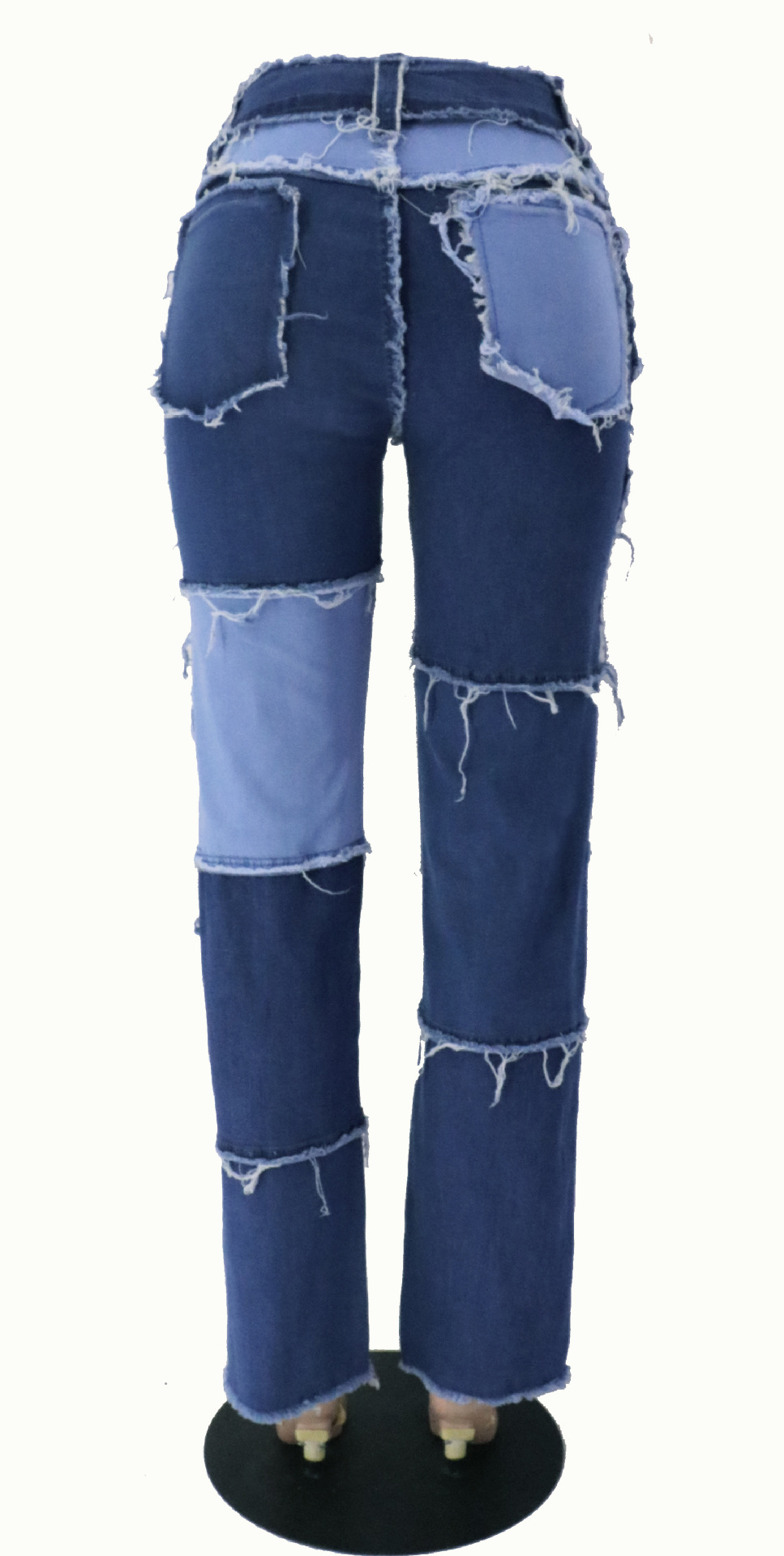 2020 Summer New Big Fashion Variegated Stitching High Waist Tight Hip Women's StraightLeg Denim Trousers