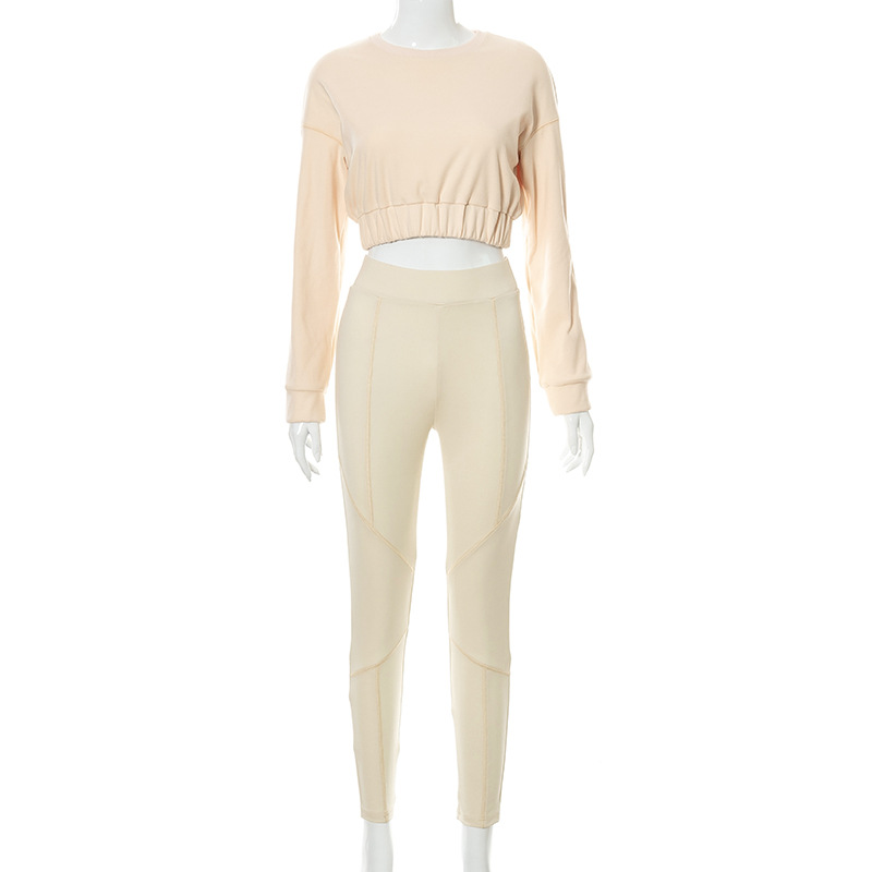 K21st523 European and American Women's Clothing Autumn New Casual Short Sports Top Tight inside-out Wear Trousers Two-Piece Set