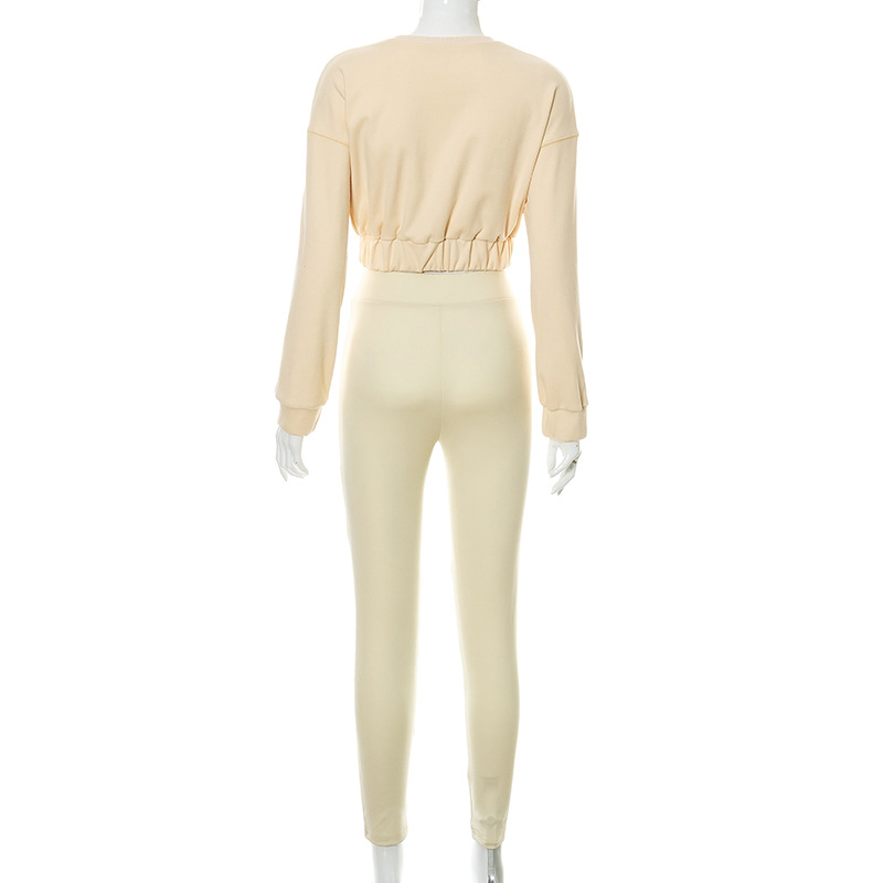 K21st523 European and American Women's Clothing Autumn New Casual Short Sports Top Tight inside-out Wear Trousers Two-Piece Set