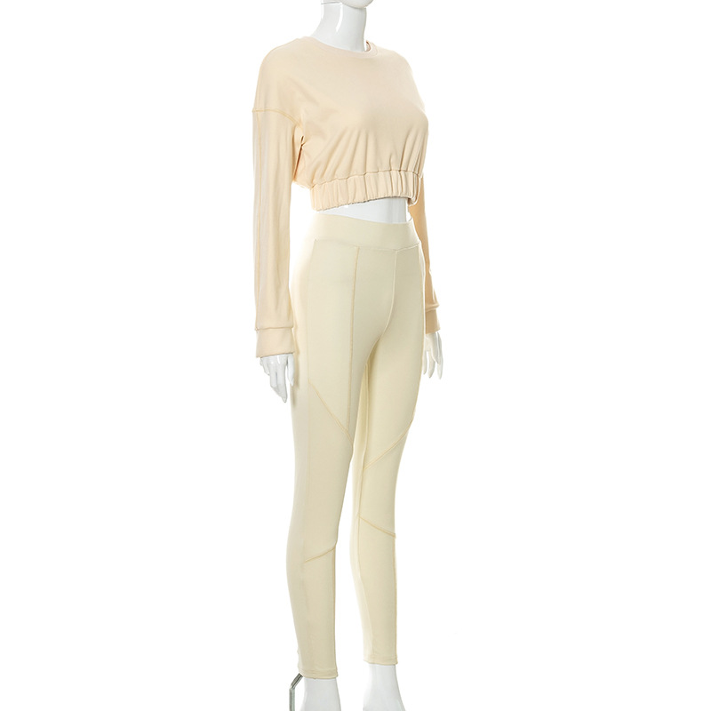 K21st523 European and American Women's Clothing Autumn New Casual Short Sports Top Tight inside-out Wear Trousers Two-Piece Set