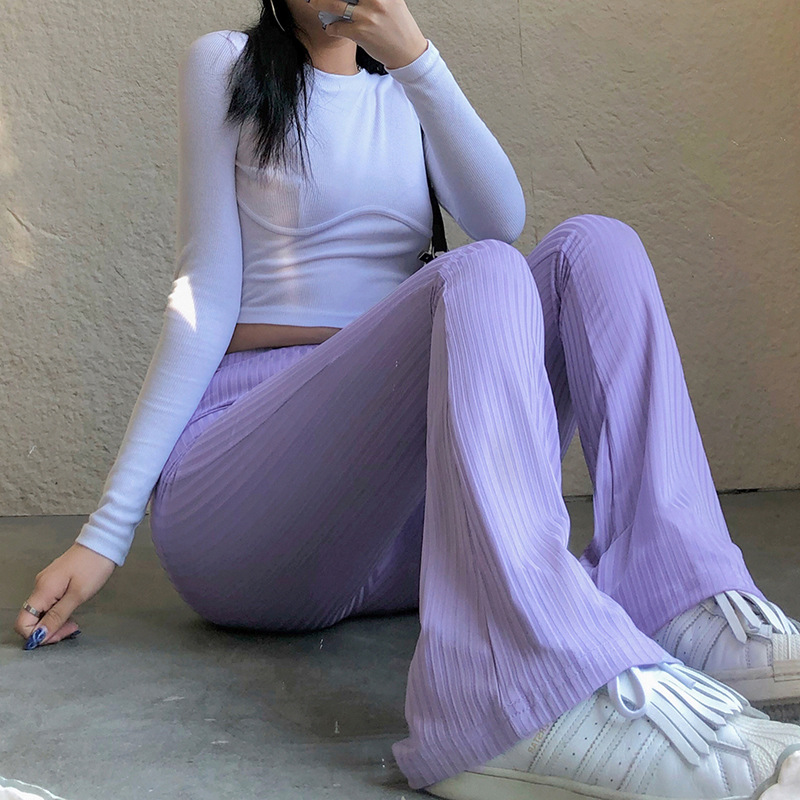 European and American Style 2021 New Women&#039;s Pants Fashion Pure Color Tight High-Waisted Boot-Cut Pants Women&#039;s Stretch Bottoming Casual Trousers