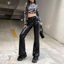 European and American Style 2021 New Women's Pants Fashion Pure Color Tight High-Waisted Boot-Cut Pants Women's Stretch Bottoming Casual Trousers