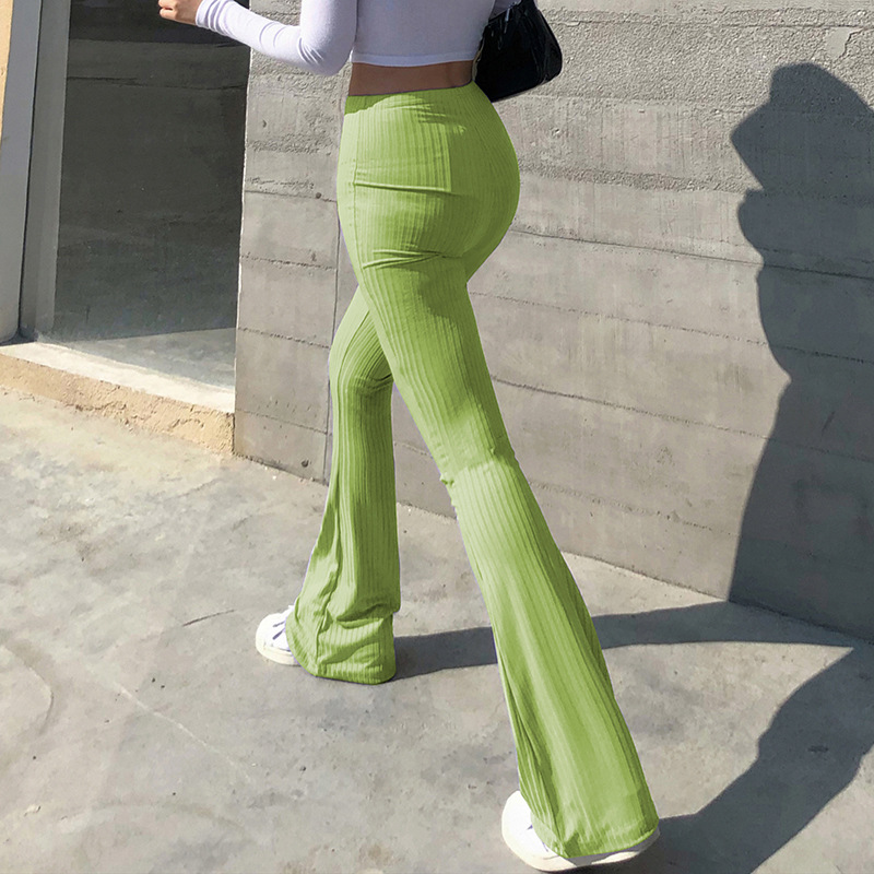 European and American Style 2021 New Women's Pants Fashion Pure Color Tight High-Waisted Boot-Cut Pants Women's Stretch Bottoming Casual Trousers