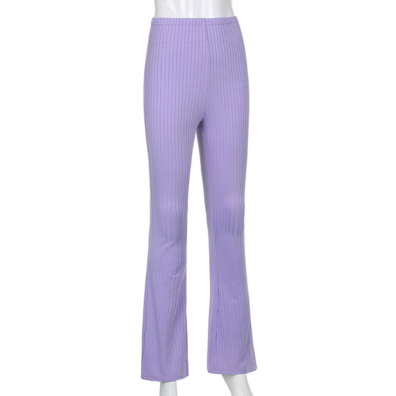 European and American Style 2021 New Women's Pants Fashion Pure Color Tight High-Waisted Boot-Cut Pants Women's Stretch Bottoming Casual Trousers