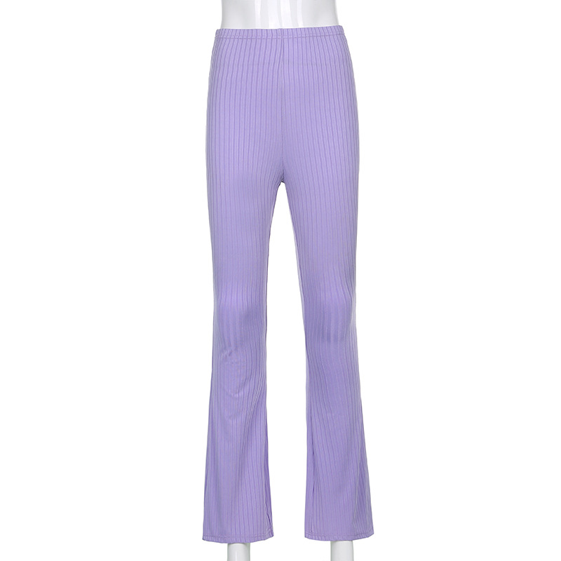 European and American Style 2021 New Women's Pants Fashion Pure Color Tight High-Waisted Boot-Cut Pants Women's Stretch Bottoming Casual Trousers
