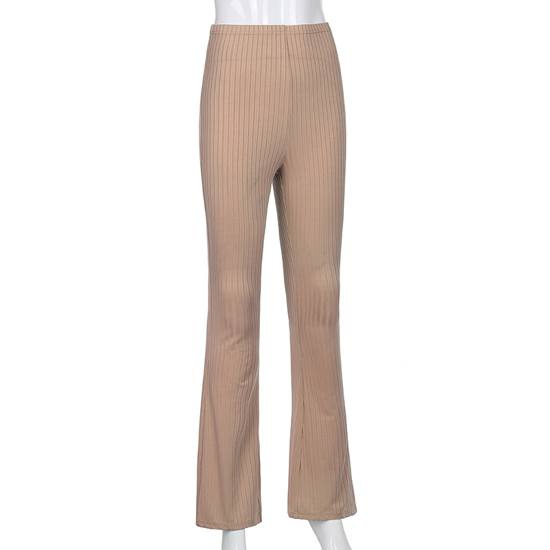 European and American Style 2021 New Women's Pants Fashion Pure Color Tight High-Waisted Boot-Cut Pants Women's Stretch Bottoming Casual Trousers